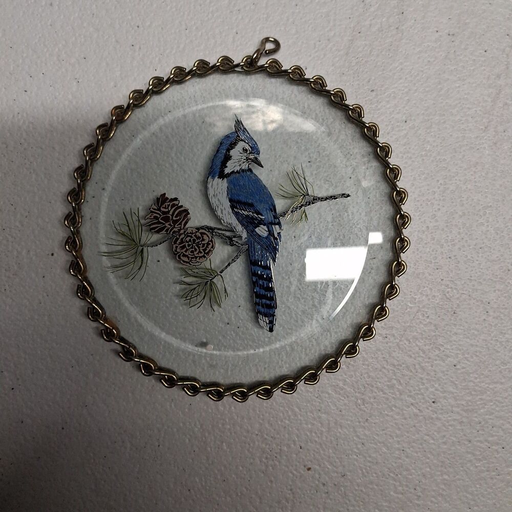 VTG 1980s Westmoreland Glass Co Clear Beveled Clear Glass Blue Jay Sun Catcher